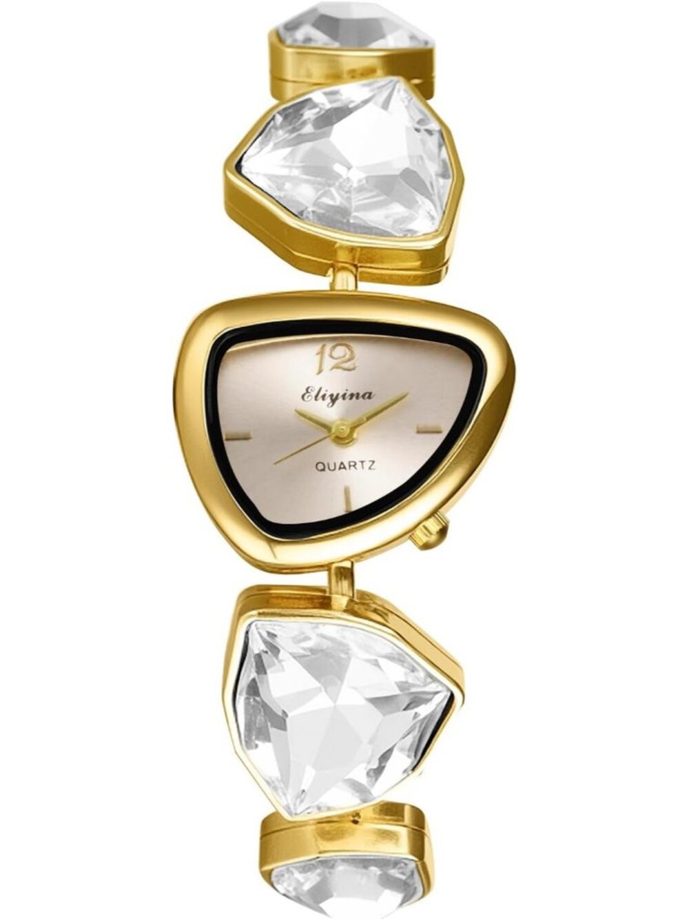 Women's White Birthstone Bracelet Triangle Dial Quartz Diamonds Strap Watch